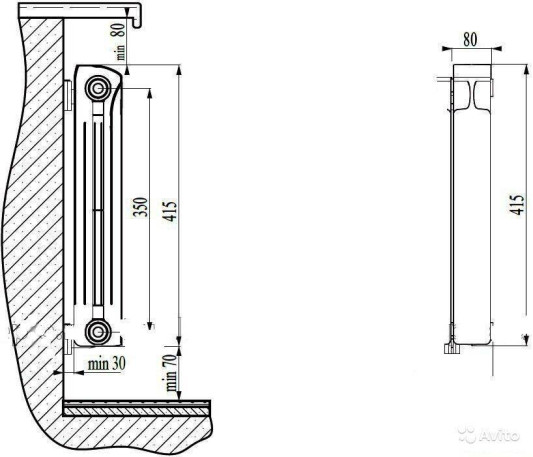 Биметаллический радиатор RiFar Monolit 3/4" 350 мм 4 секций, боковое подключение